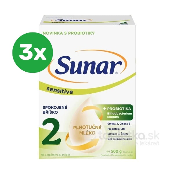Sunar Sensitive 2 následná mliečna výživa od narodenia 3x500g