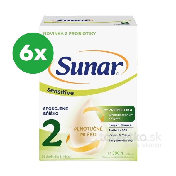 Sunar Sensitive 2 následná mliečna výživa od narodenia 6x500g