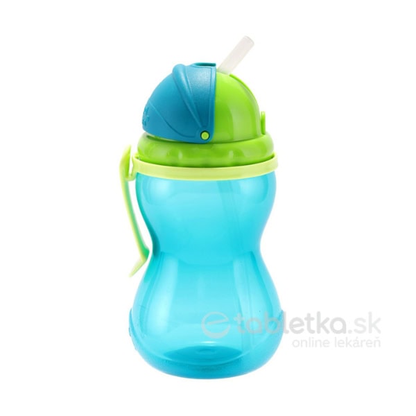 Canpol Babies športová fľaša so silikónovou slamkou, modrá 370ml