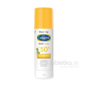 150ml fľaša Daylong Cetaphil SUN Kids SPF 50+ lipozomálneho mlieka so žltým vrchnákom a bielou etiketou.