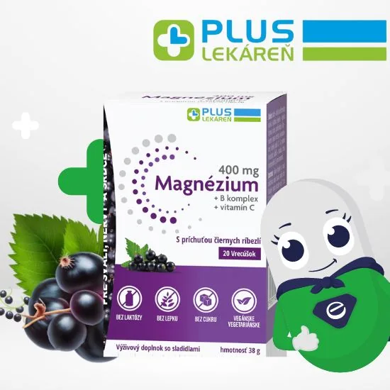 PLUS LEKÁREŇ Magnézium 400mg+B komplex+vitamín C s príchuťou čiernych ríbezlí