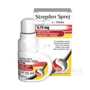 Strepfen Sprej Med a Citrón 8,75mg 15ml je určený na bolesť hrdla s príchuťou medu a citróna v praktickom balení.