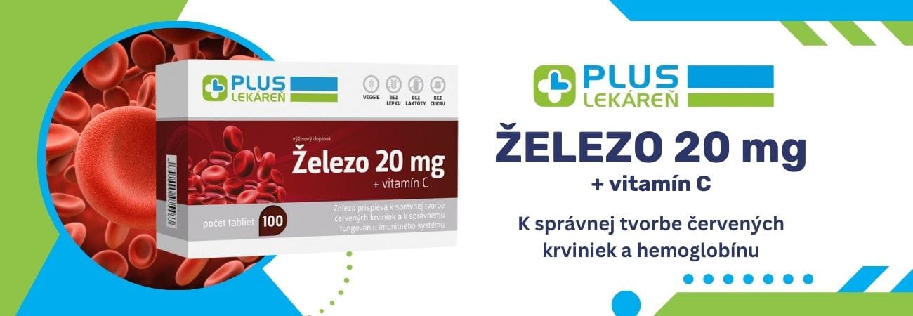 Výživový doplnok PLUS LEKÁREŇ Železo + vitamín C k správnej tvorbe červených krviniek a hemoglobínu