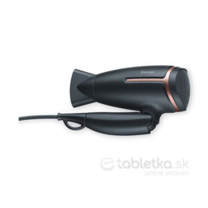 Beurer sušič vlasov HC 25 v čiernej a strednej farbe so skladacou rukoväťou je umiestnený na bielom pozadí.