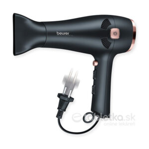 Beurer sušič vlasov HC 55 je čierny fén s difúzérom a viditeľným napájacím káblom ukončeným dvojkolíkovou zástrčkou.