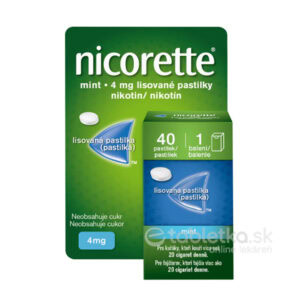 Balenie Nicorette Mint 4mg obsahuje 40 pastiliek bez cukru s obsahom nikotínu.
