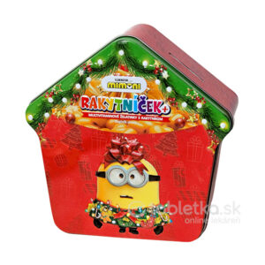 Terezia RAKYTNÍČEK+ multivitamínové želatínky, červená dóza v tvare domčeka s vianočnou grafikou a Minionom, 50 ks.