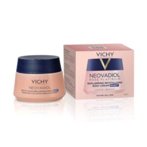 VICHY NEOVADIOL nočný krém Rose Platinum 50ml, balenie: pohár a škatuľka, určené pre zrelú, mdlú pleť, na bielom podklade.