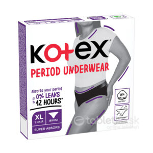 KOtEX menštruačné nohavičky XL, bikini strih, absorpcia do 12 hodín, materiál z 95 % bavlny.
