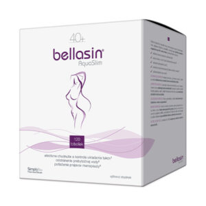 Balenie Bellasin AquaSlim 120 kapsúl s jednoduchým obrysom ženy a fialovým nápisom na prednej strane.