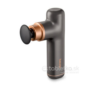 Beurer masážna pištoľ MG 79 je čierna a bronzová ručná masážna pištoľ s okrúhlou hlavicou na cielenú úľavu svalov.