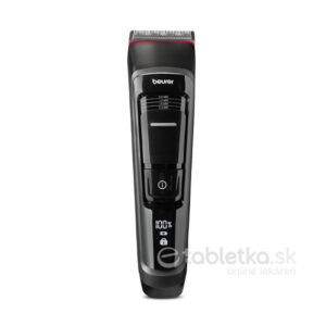 Beurer strihač vlasov MN5X je čierno-strieborný elektrický strojček s nastaviteľnými režimami, zámkom a displejom batérie.