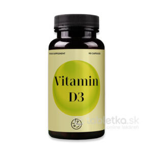 JEME ZDRAVO Vitamín D3, 90 kapsúl - čierna fľaša s označením vitamín D3, výživový doplnok.