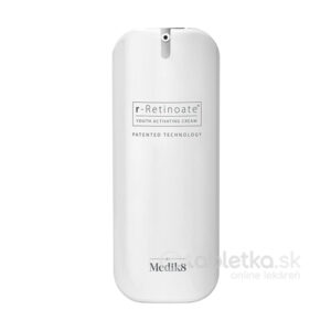 Biela fľaša Medik8 R-RETINOATE Day & Night sérum 50ml s pumpičkou, minimalistická etiketa a moderný dizajn.