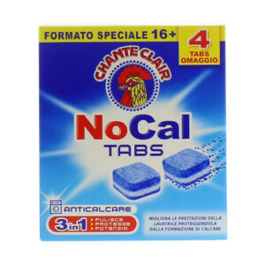 Krabica CHANTECLAIR odstraňovača vodného kameňa NoCal TABS, 16+4 tablety, modro-biele, 3 v 1 proti vodnému kameňu.