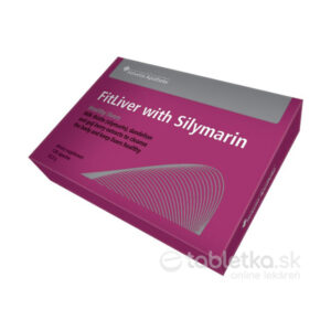 Krabička Helvetia Apotheke FitLiver Silymarin 120 kapsúl s fialovým obalom a bielym textom, určená na podporu pečene.