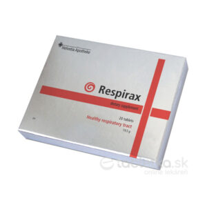 Krabička Helvetia Apotheke Respirax obsahuje 20 tabliet, celková hmotnosť je 19,5 g. Určené na podporu dýchacích ciest.