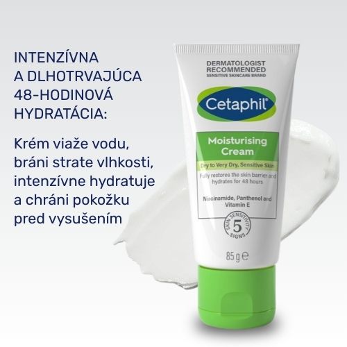 Cetaphil hydratačný krém poskytuje intenzívnu a dlhotrvajúcu hydratáciu pokožke tváre i tela