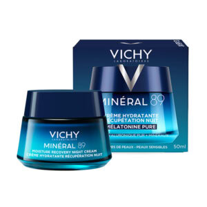 VICHY MINERAL 89 nočný hydratačný krém 50ml v modrom obale, určený pre citlivú pleť.