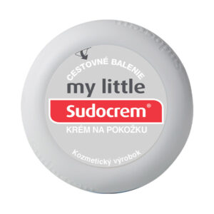 Okrúhla nádoba Sudocrem ochranný krém, cestovné balenie 22g s českým a slovenským popisom ako jemný kozmetický výrobok.