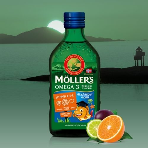 Möller’s Omega-3 Rybí olej s ovocnou príchuťou pre každodennú podporu organizmu