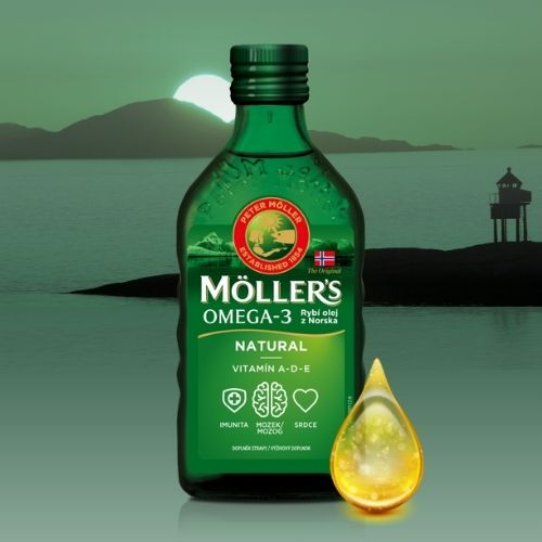 Möller’s Omega-3 Rybí olej Natural pre správnu činnosť srdca, mozgu a imunity v balení 250 ml