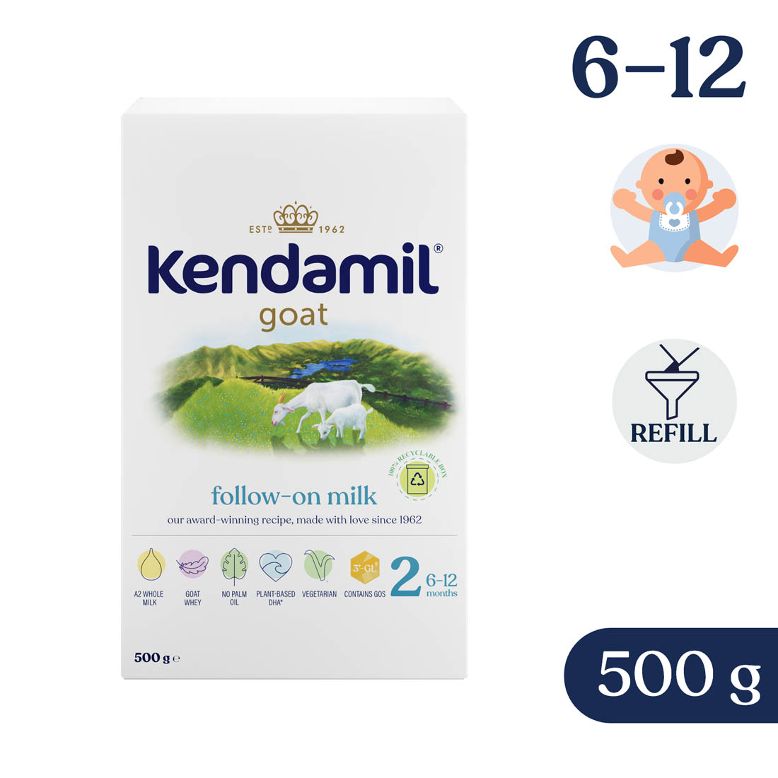 Kendamil Kozie pokračovacie mlieko 2 následná dojčenská výživa od ukonč. 6. mesiaca 500g