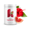 Biele balenie Kompava Daily Red BOOST Ibištek s červeným pomarančom 280g, 40 dávok, vegan, vedľa plátku grapefruitu a ibišteka.