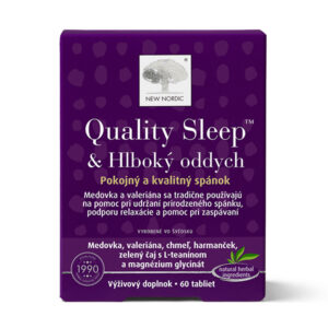 Krabička NEW NORDIC Quality Sleep & Hlboký oddych 60 tabliet s nápismi v slovenčine a češtine, doplnok výživy na spánok.