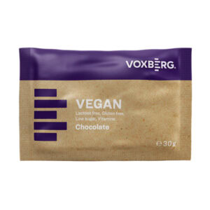 30g balenie VOXBERG VEGAN Protein Chocolate, bez laktózy a lepku, málo cukru, pridané vitamíny, fialovo-hnedý obal.