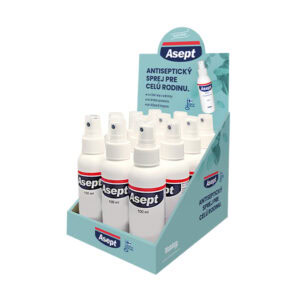 Balenie s 12 fľaštičkami Vitabalans Asept Sprej 100 ml so slovenským označením, určené na rodinné použitie.