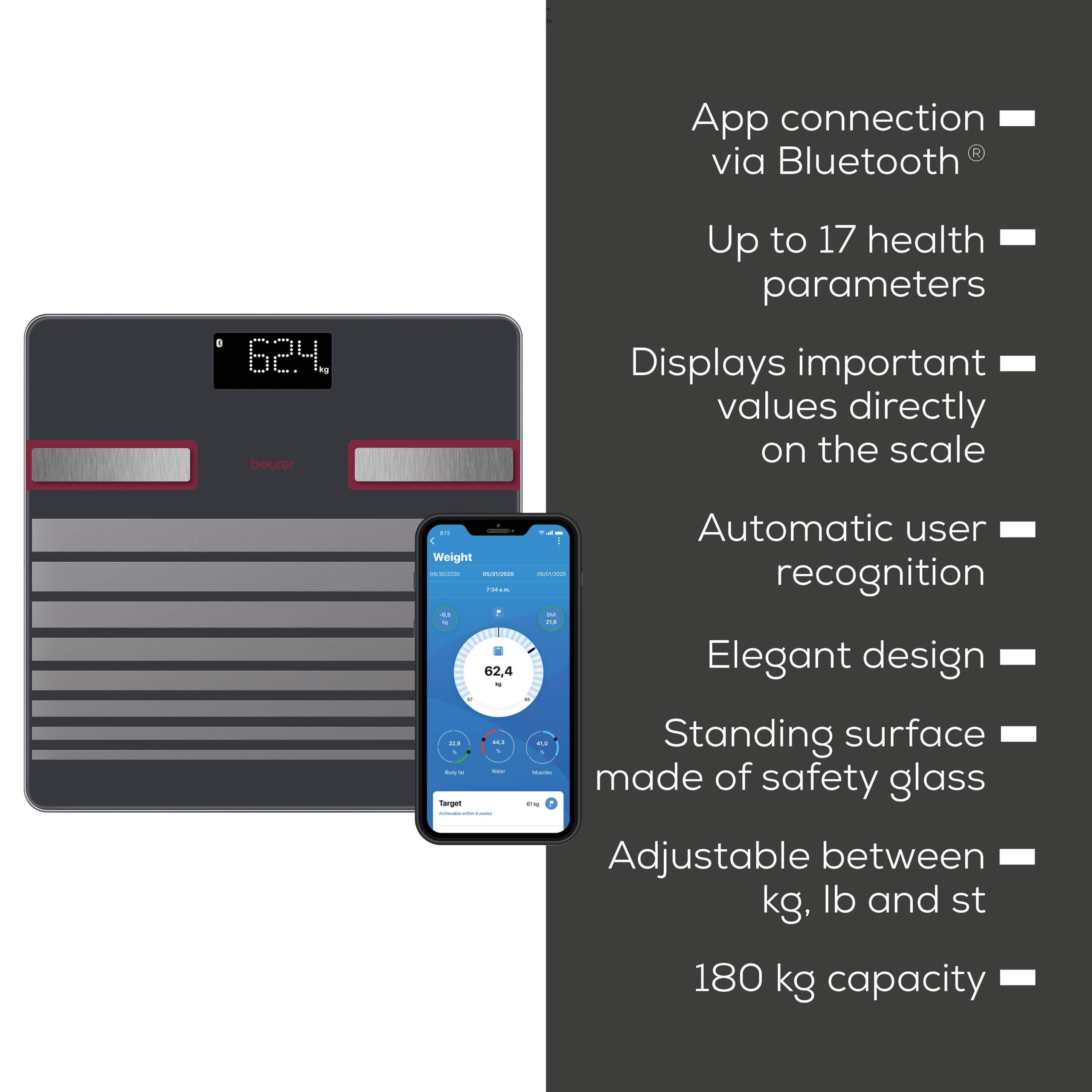 Beurer diagnostická osobná váha (limitovaná edícia25) BF 4514 Majte prehľad o svojom zdraví so 17 meranými hodnotami