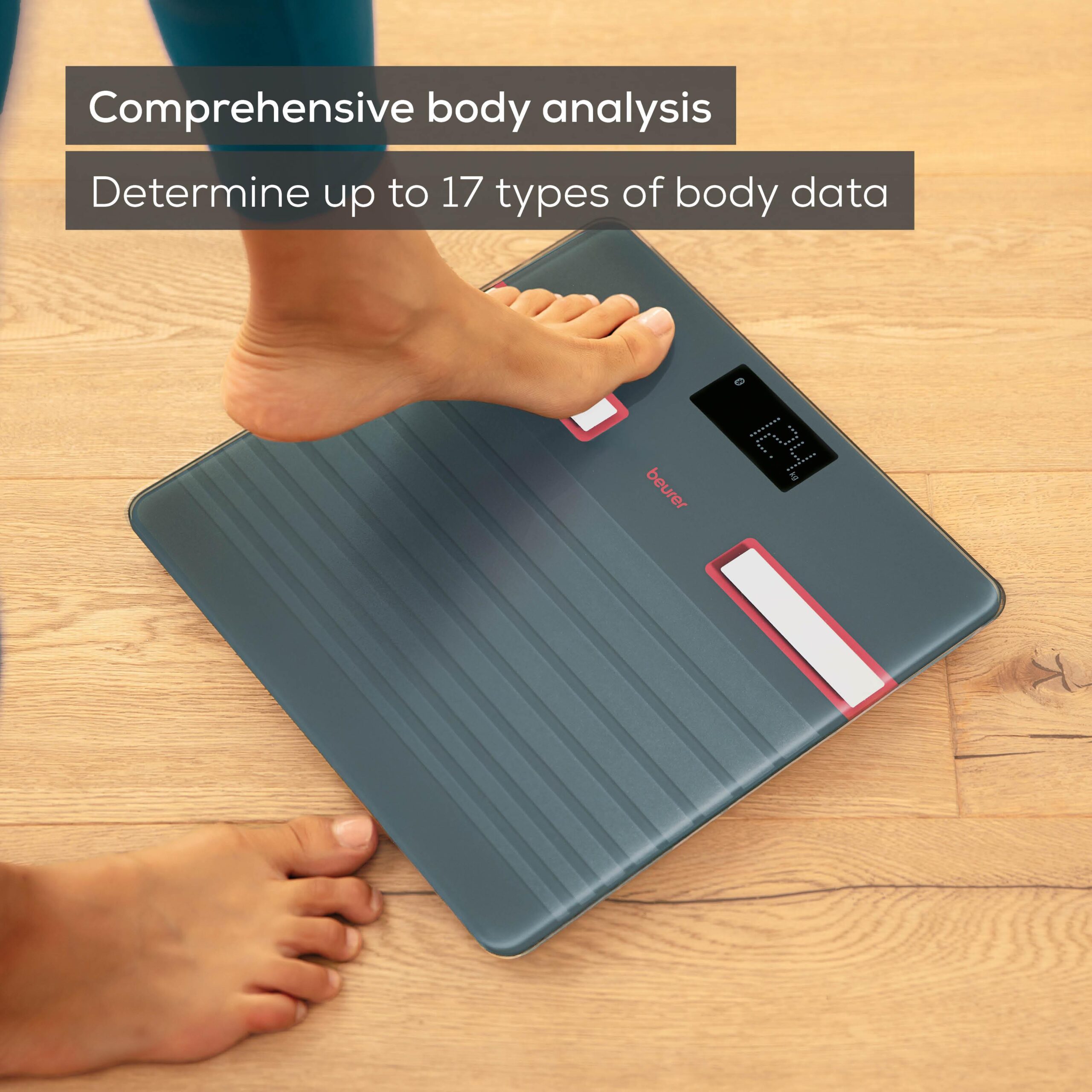 Beurer diagnostická osobná váha (limitovaná edícia25) BF 4515 Zobrazenie kľúčových zdravotných hodnôt priamo na váhe (hmotnosť, BMI, telesný tuk, telesná voda, podiel svalovej hmoty)