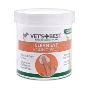 Balenie VET'S BEST čistiacich utierok na oči pre psov 100 ks s návodom na použitie a informáciami o produkte na etikete.