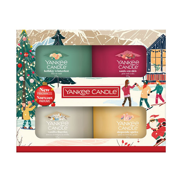 YANKEE CANDLE Vianočný set vonné sviečky 4x37g YANKEE CANDLE Vianočný set obsahuje štyri 37g sviečky v obale s postavami, vianočným stromčekom a zasneženou krajinou.