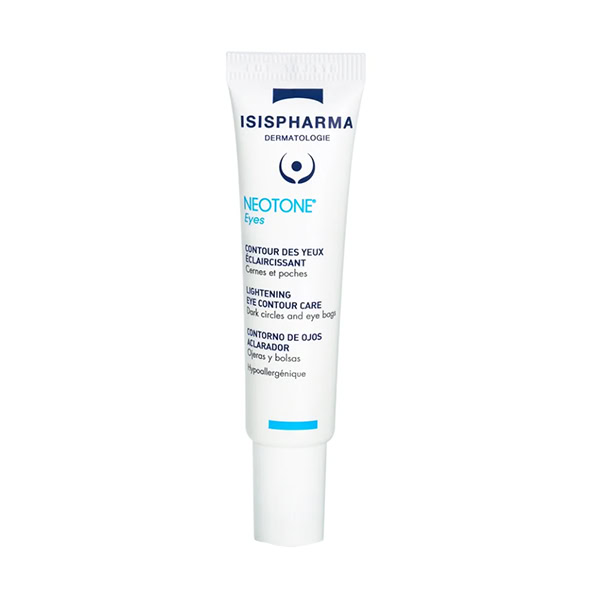 Biela tuba ISISPharma NEOTONE Eyes roll-on 15 ml na tmavé kruhy a opuchy stojí vzpriamene na neutrálnom pozadí.