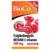 Balenie BioCo Vitamín C RETARD 500 mg s plodom šípky 100 ks, obrázky šípok a informácie o produkte v maďarčine.