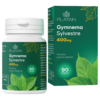 Fľaša a škatuľa PLATAN Gymnema Sylvestre 400 mg, 90 kapsúl s grafikou zelených listov na obale.